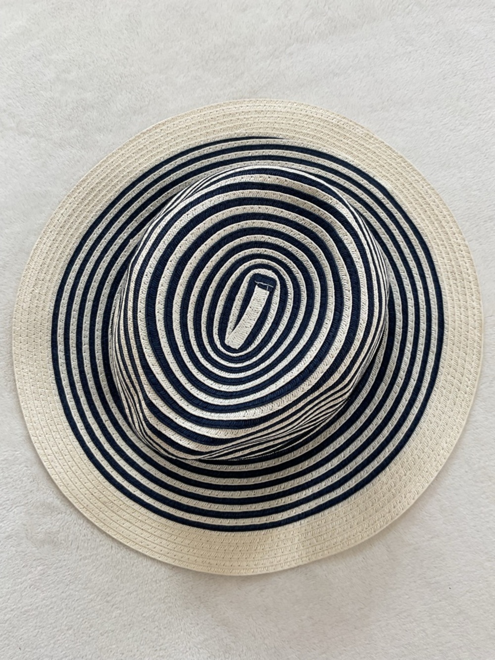 J.Crew Factory Straw Fedora Hat Navy Stripe Wide Brim M/L Summer - Picture 2 of 9